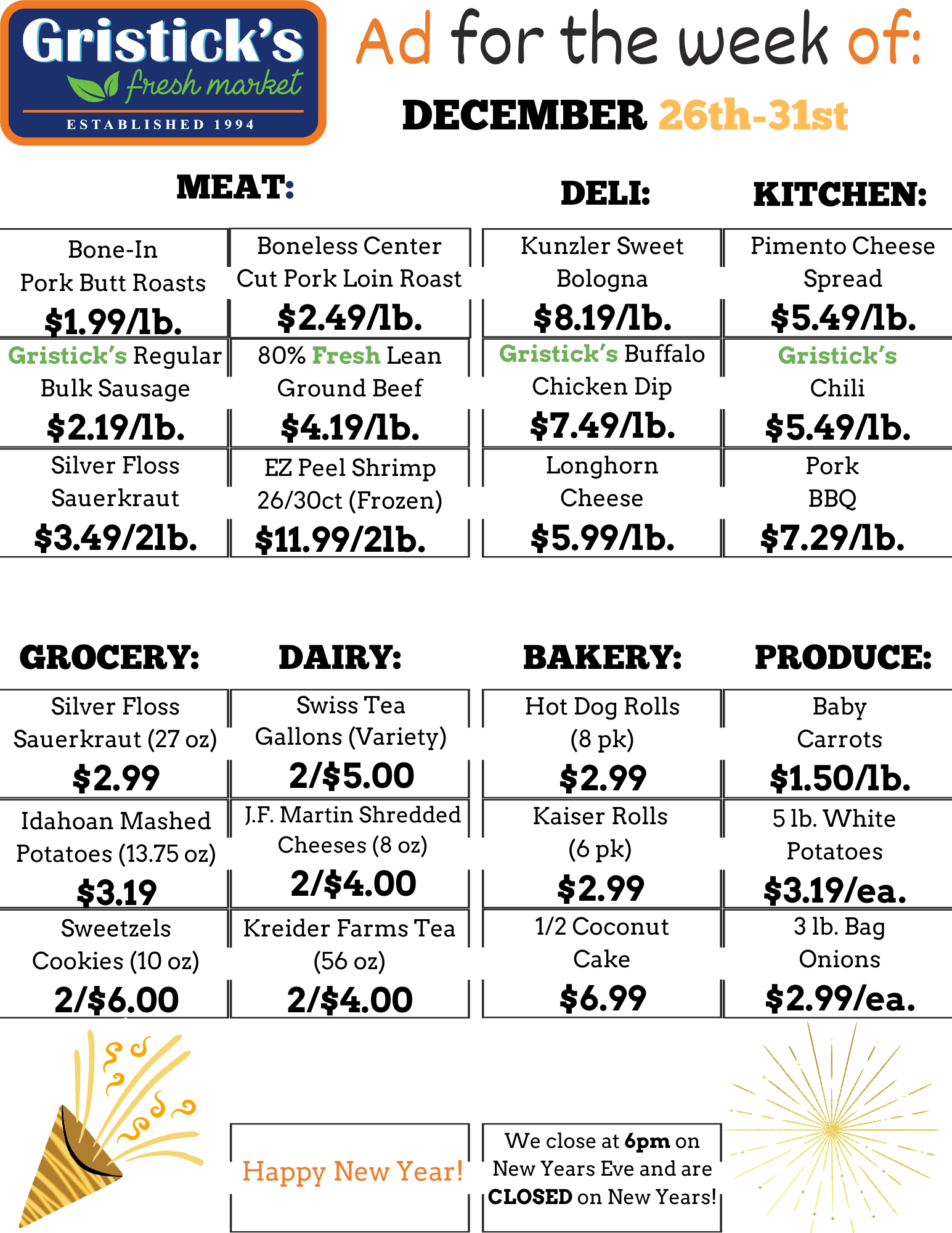 A grocery store ad for the week of December 26th - 31st