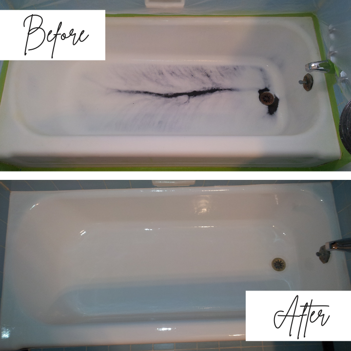 A before and after picture of a bathtub