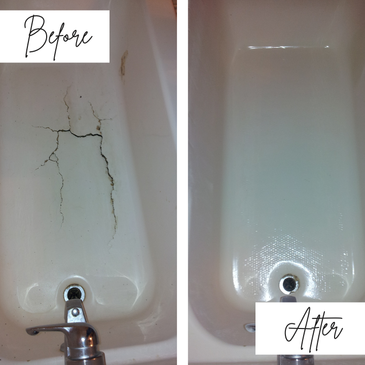 A before and after picture of a bathtub