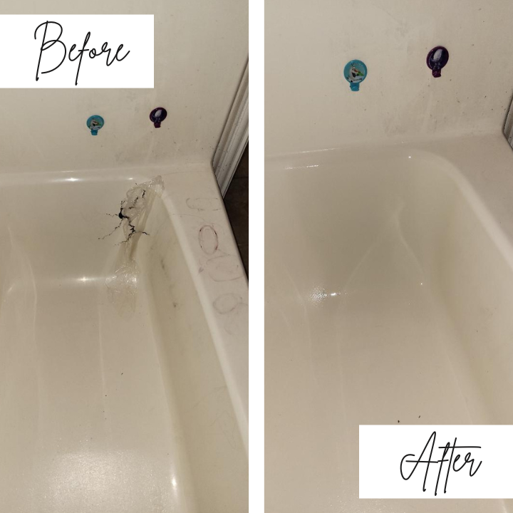 A before and after picture of a bathtub