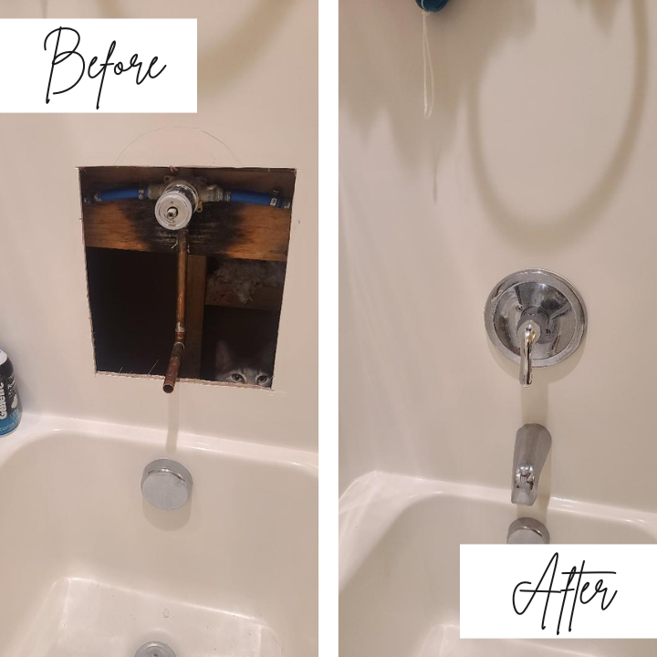 A before and after picture of a bathtub
