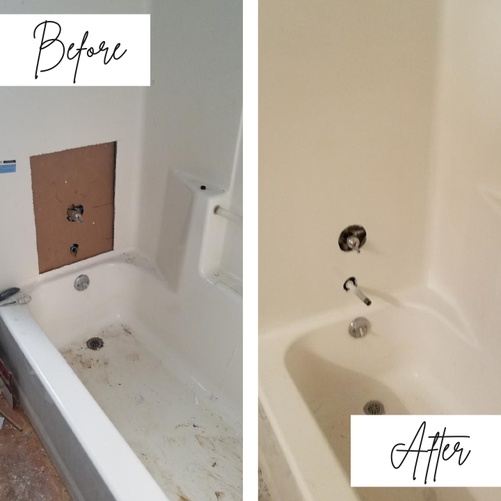 A before and after picture of a bathtub