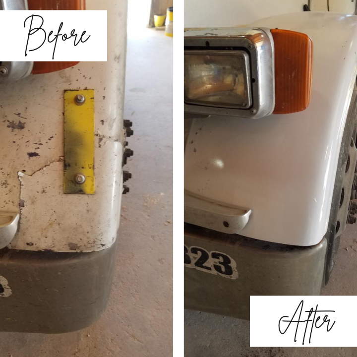 A before and after photo of a truck with the number 23 on it