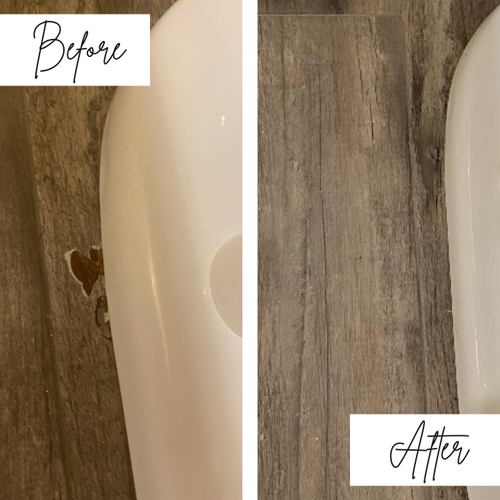 A before and after picture of a bathroom sink