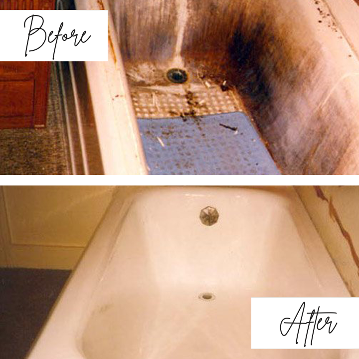 A before and after picture of a bathtub