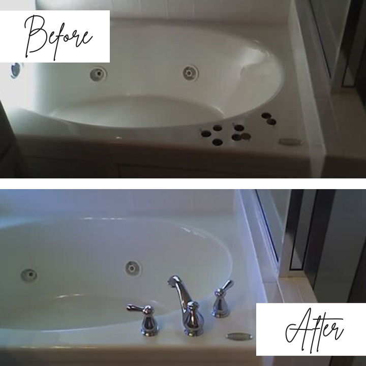A before and after picture of a jacuzzi tub