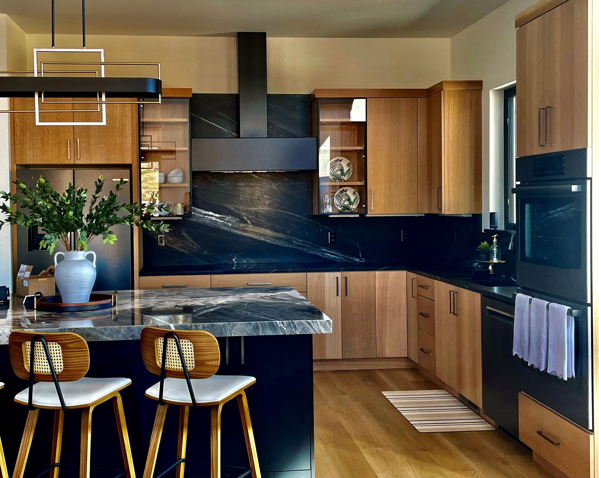 There is a large island in the middle of the kitchen