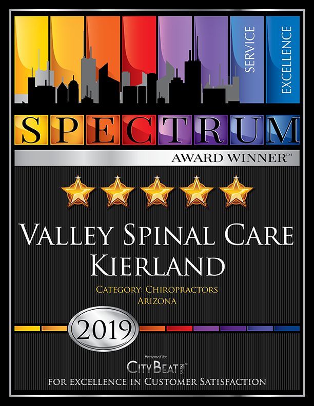 Award for Valley Spinal Care Kierland, Arizona, 2019, recognizing excellence in customer satisfaction.