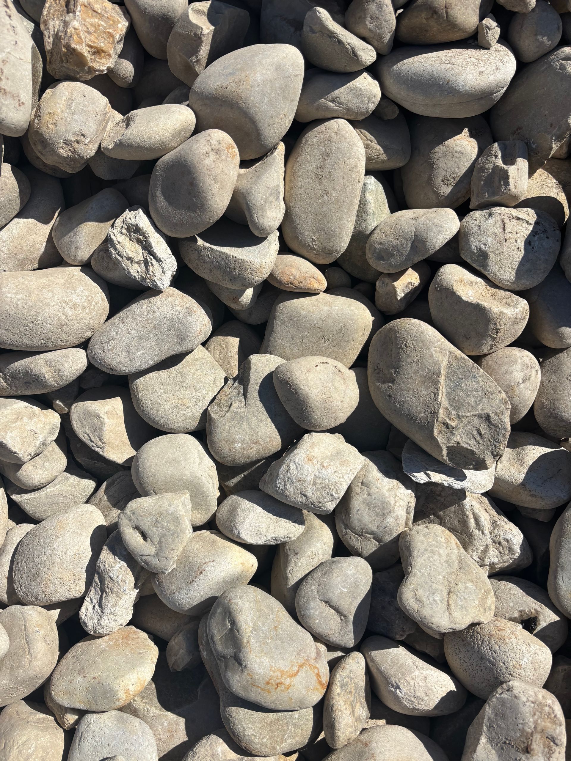 Close-up of a pile of small gray pebbles and rocks