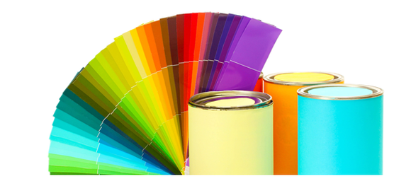 Multi colored paint buckets