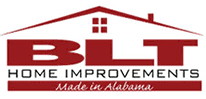 BLT Home Improvements logo in red and gray with a house roof icon and &ldquo;Made in Alabama&rdquo; text
