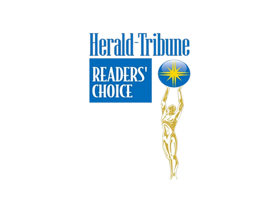 Herald-Tribune Readers’ Choice logo with gold figure holding a blue starburst trophy