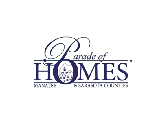 Parade of Homes logo for Manatee & Sarasota Counties in navy blue and white