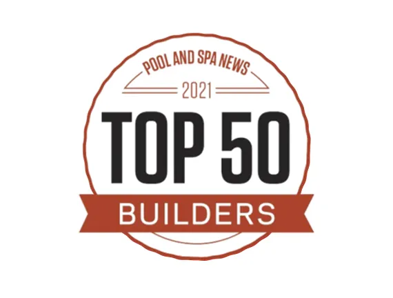 Pool and Spa News 2021 Top 50 Builders logo in brown and black