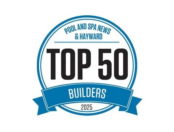 Pool and Spa News & Hayward Top 50 Builders 2025 blue and white award logo