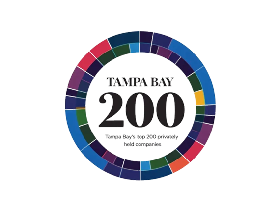 Tampa Bay 200 logo with colorful circular ring and text “Tampa Bay’s top 200 innovative held companies”