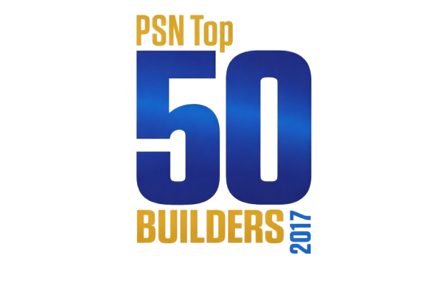 PSN Top 50 Builders 2017 logo with large blue “50” and gold text on white background
