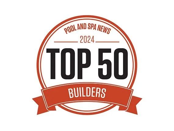 2024 Pool & Spa News Top 50 Builders badge in red and black
