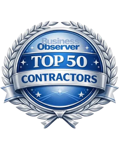Business Observer Top 50 Contractors blue and silver award emblem