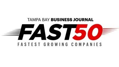 Tampa Bay Business Journal FAST50 logo with black and red text, “Fastest Growing Companies”