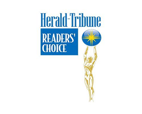 Herald-Tribune Readers’ Choice logo with gold figure reaching toward a blue starburst