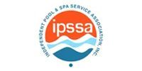 IPSSA logo with orange and blue circular wave design and text for Pool & Spa Service Association, Inc.