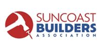 Suncoast Builders Association logo with red circular hammer icon and blue text