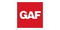 GAF logo in white letters on a red square background