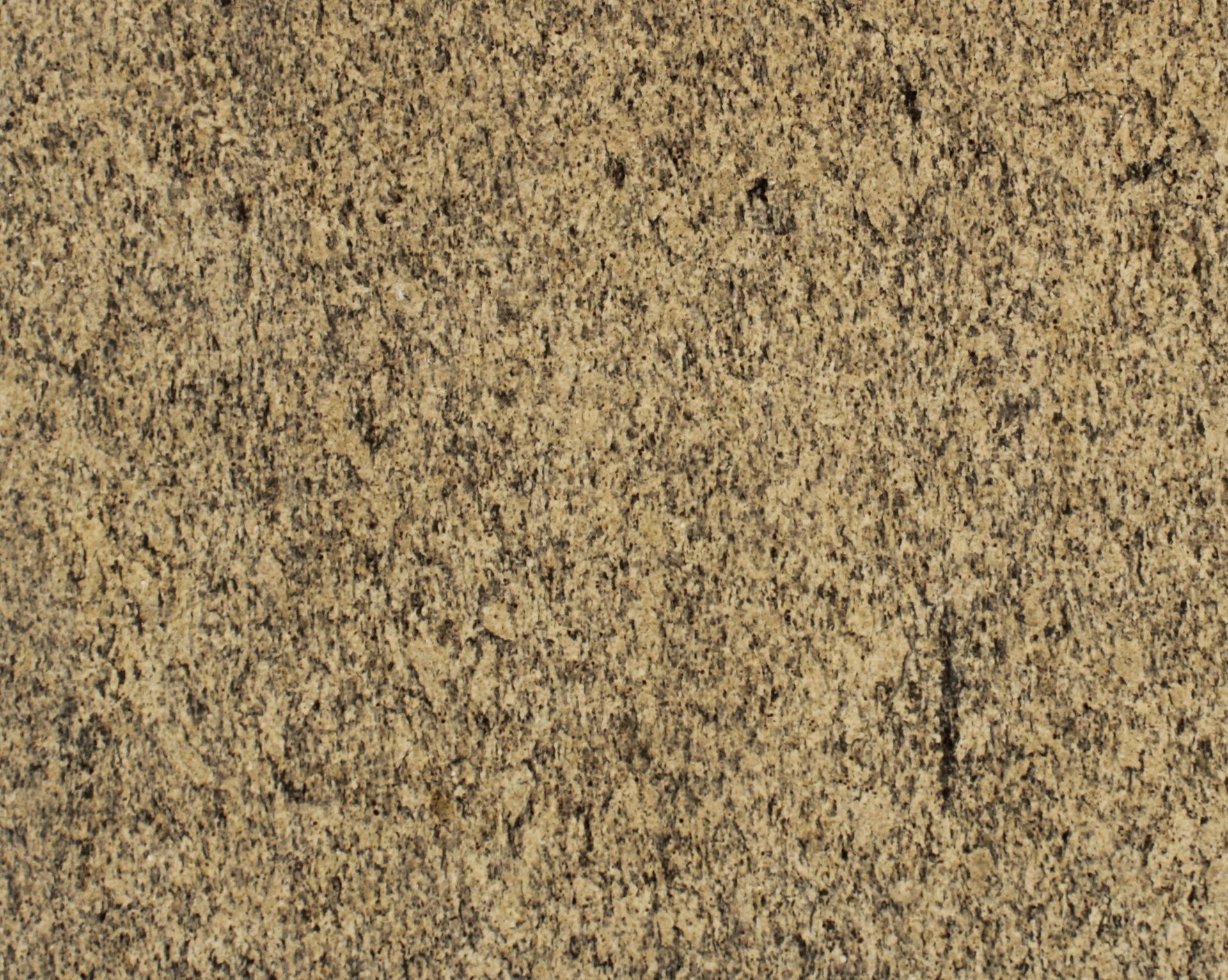 Close-up of a tan, textured stone or carpet-like surface with dark speckles