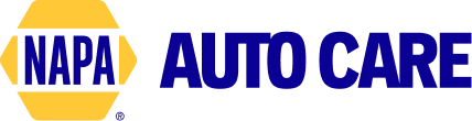 NAPA Auto Care logo with blue text on a white background. The logo includes a yellow hexagon.