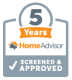 A sticker that says `` 5 years home advisor screened and approved ''.