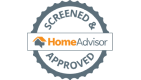 A screened and approved home advisor logo on a white background.