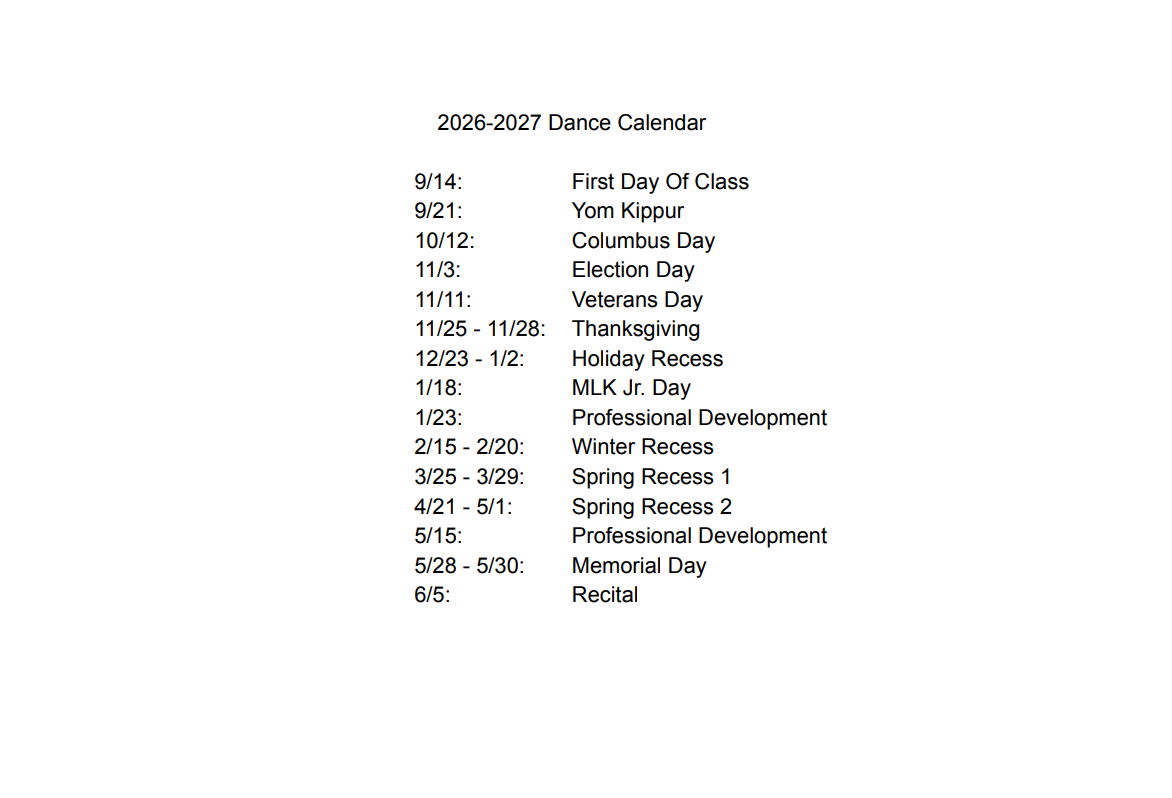 2026-2027 Dance Calendar