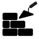 Bricks being laid with a trowel; construction icon.