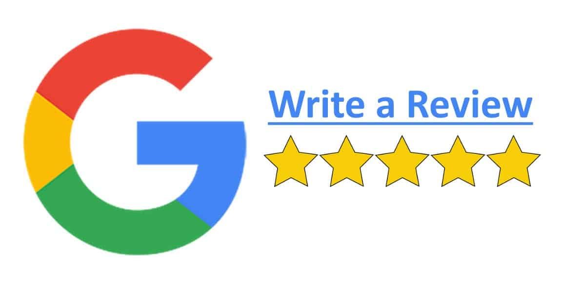 a google logo with five stars and the words write a review