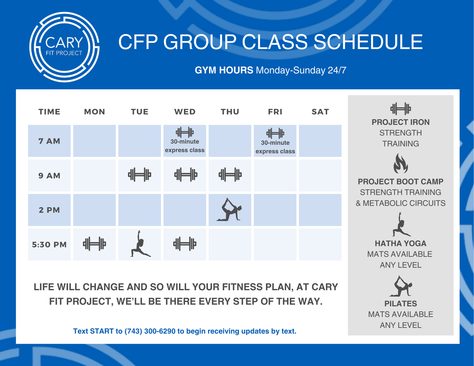 A flyer for a CFP Group Class Schedule