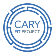 The cary fit project logo is a blue circle with a maze in the middle.