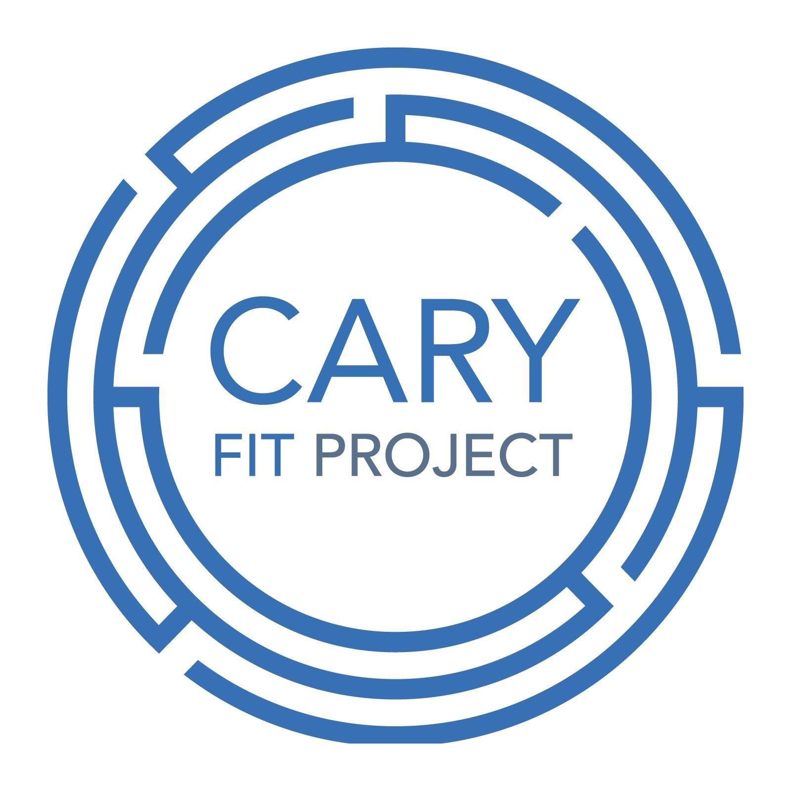 The cary fit project logo is a blue circle with a maze in the middle.