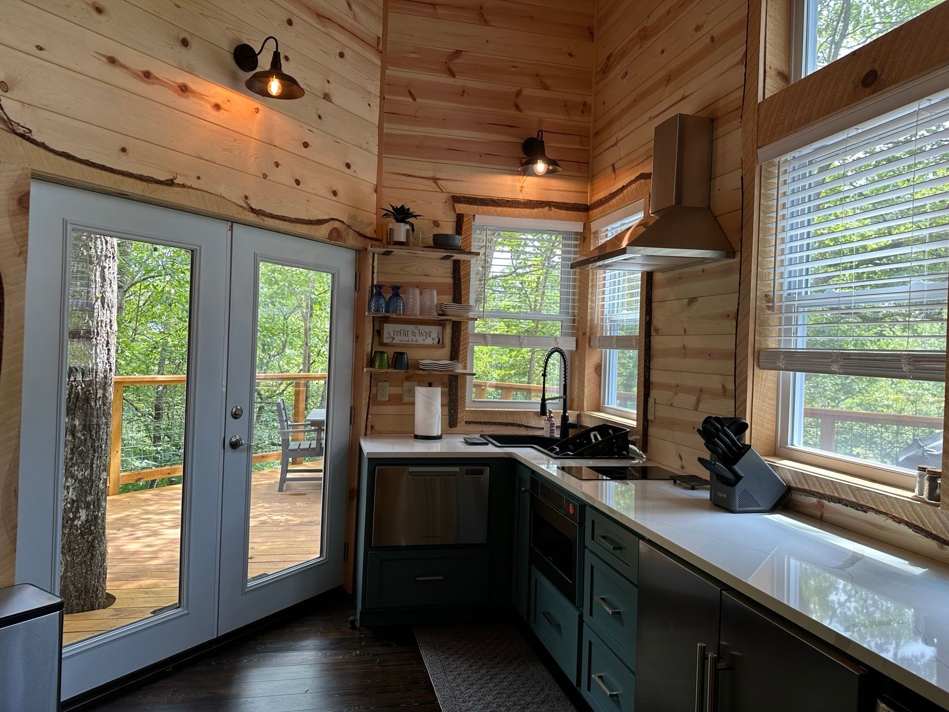 kitchen with wood walls