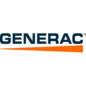Generac logo: Navy text over an orange line, on a white background.
