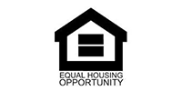 Equal Housing Opportunity logo, black house outline with two horizontal bars inside. 