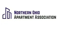 Logo for Northern Ohio Apartment Association: blue building outline next to text.