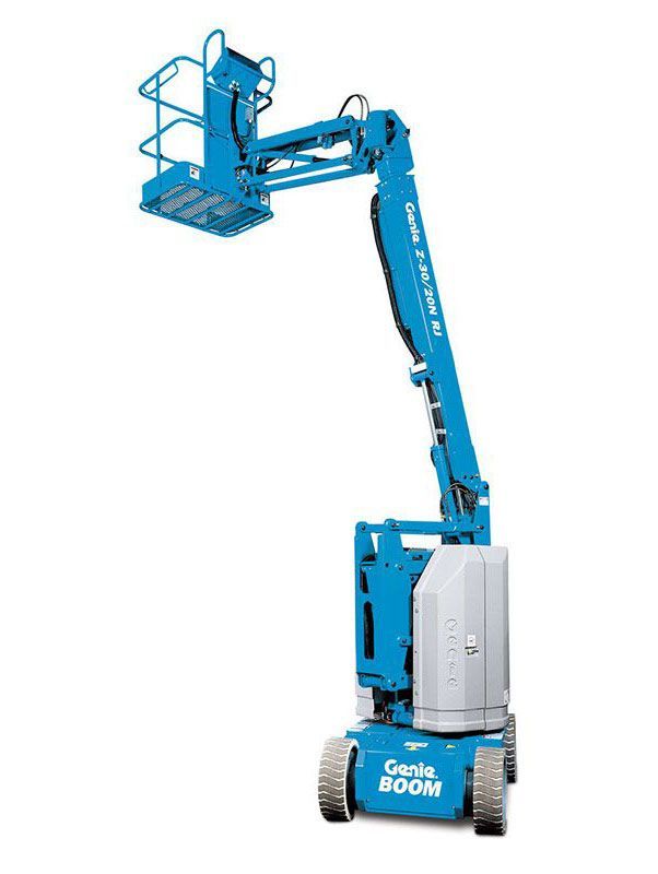 Blue Genie Z-45/25 boom lift with an elevated platform.