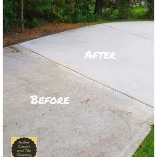 Concrete driveway before and after cleaning. The 