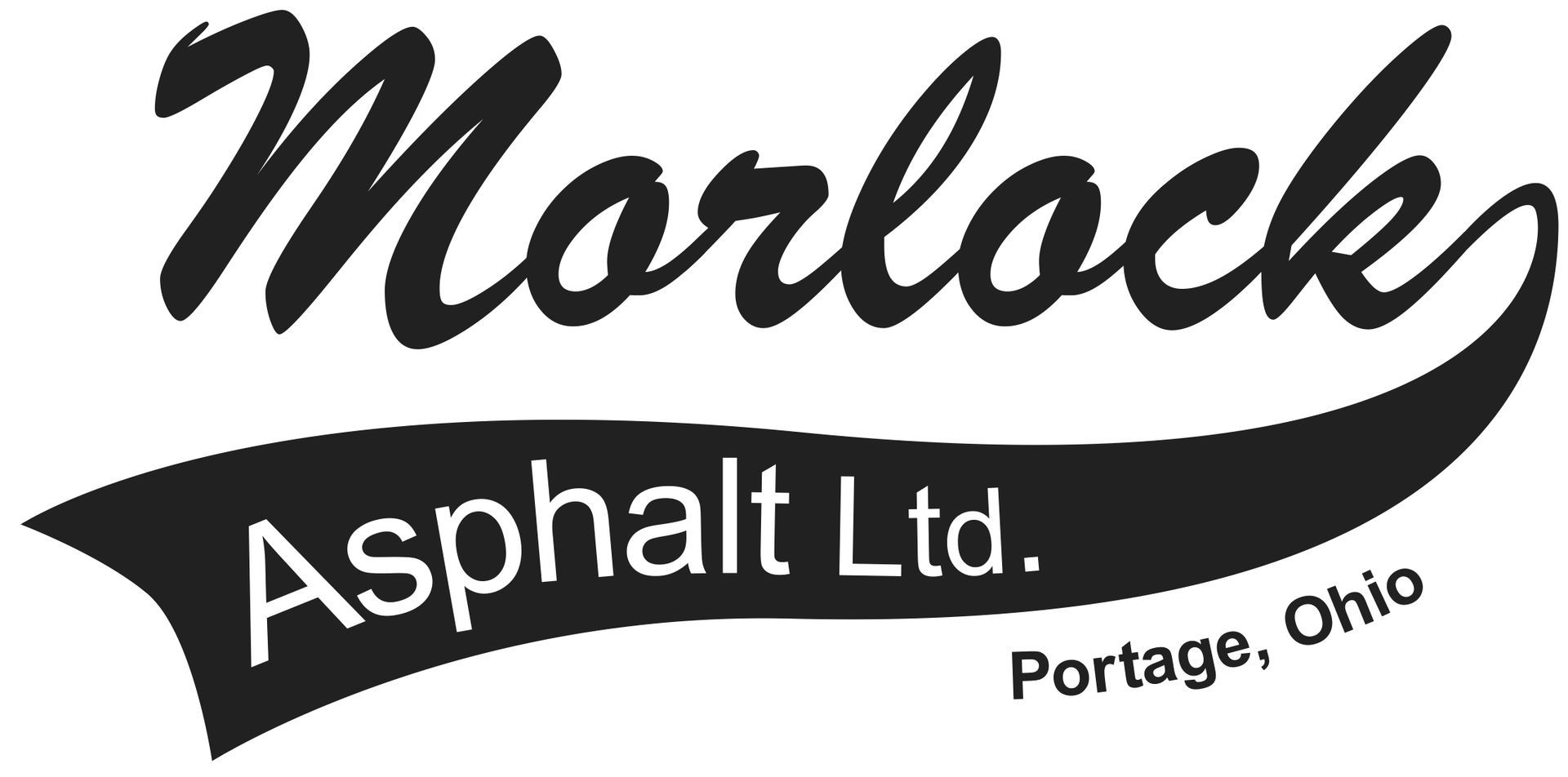 Morlock Asphalt Ltd. logo in black script with swoosh, Portage, Ohio