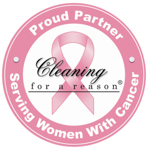 Pink ribbon logo reading “Cleaning for a Reason” with “Proud Partner” and “Serving Women With Cancer” around it