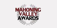 Mahoning Valley Awards logo with text in maroon and black, surrounded by a laurel wreath on a white background.