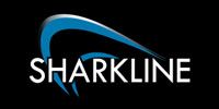 Sharkline logo with a blue arc over the white word 