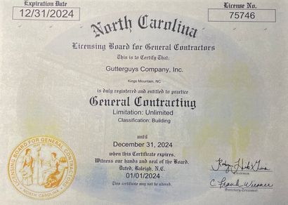 A north carolina general contracting license from december 31 2024