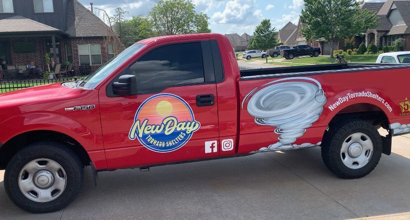 Red pickup truck with 